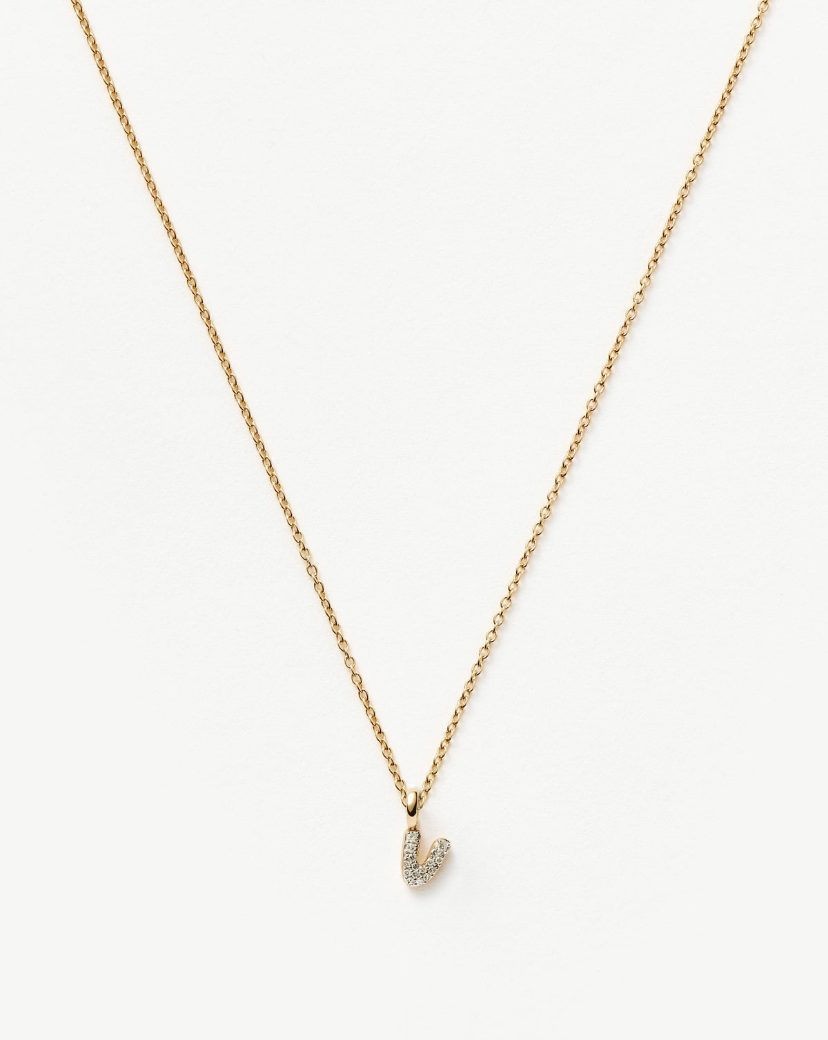 Solid Gold Diamond Initial Mini Pendant Necklace - V | 14ct Solid Yellow Gold Plated/Diamond