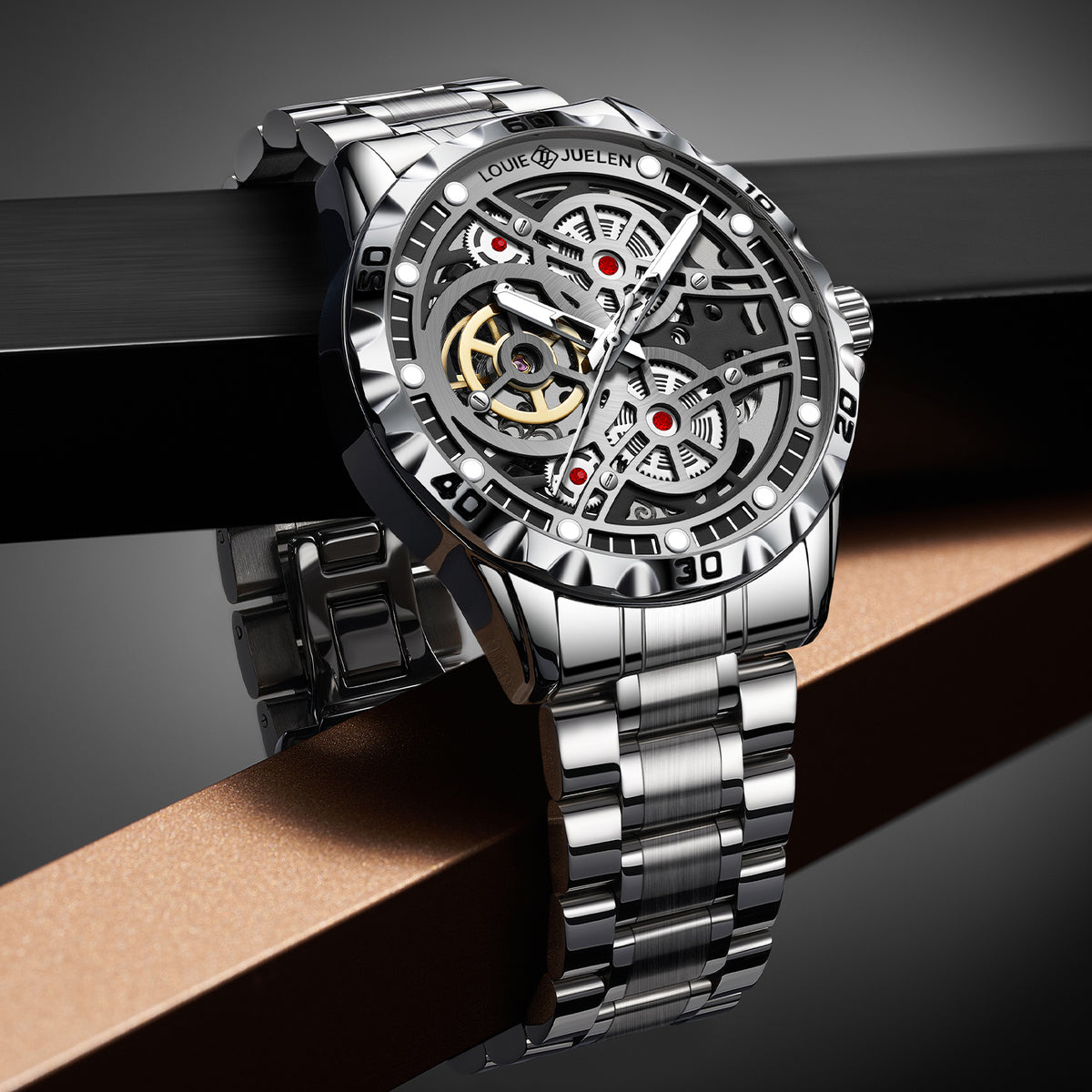 Louie Juelen Luxury Skeleton Stainless Steel Watch | Perfect for Gifts.