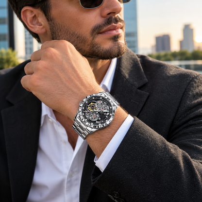 Louie Juelen Luxury Skeleton Stainless Steel Watch | Perfect for Gifts.