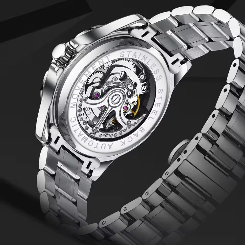 Louie Juelen Luxury Skeleton Stainless Steel Watch | Perfect for Gifts. detail view